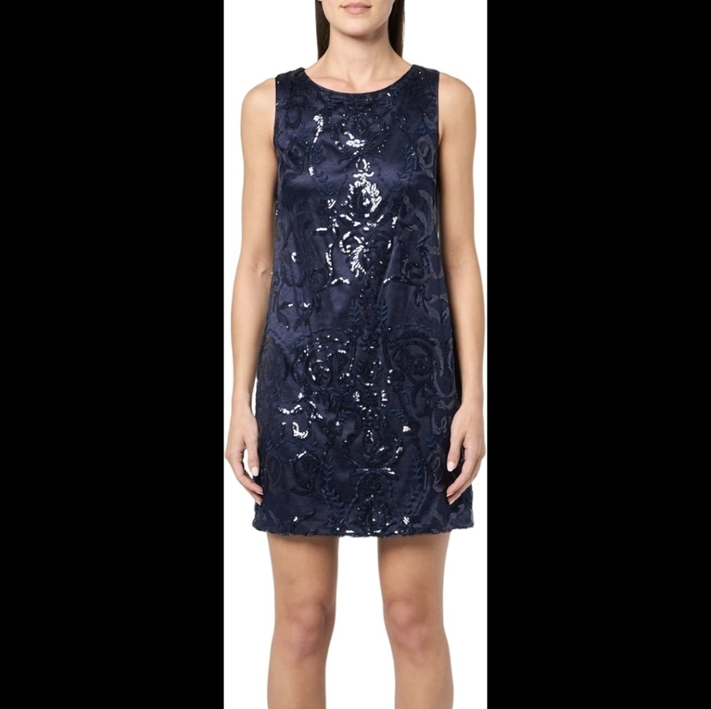 VINCE CAMUTO Navy Sequins Lace Sheath Dress Size 4- NWT